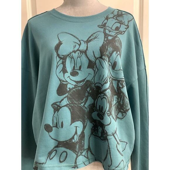 Disney Mickey And Friends Women's Crop Top Print Crew Neck Sweatshirt Sz XL - Picture 4 of 9